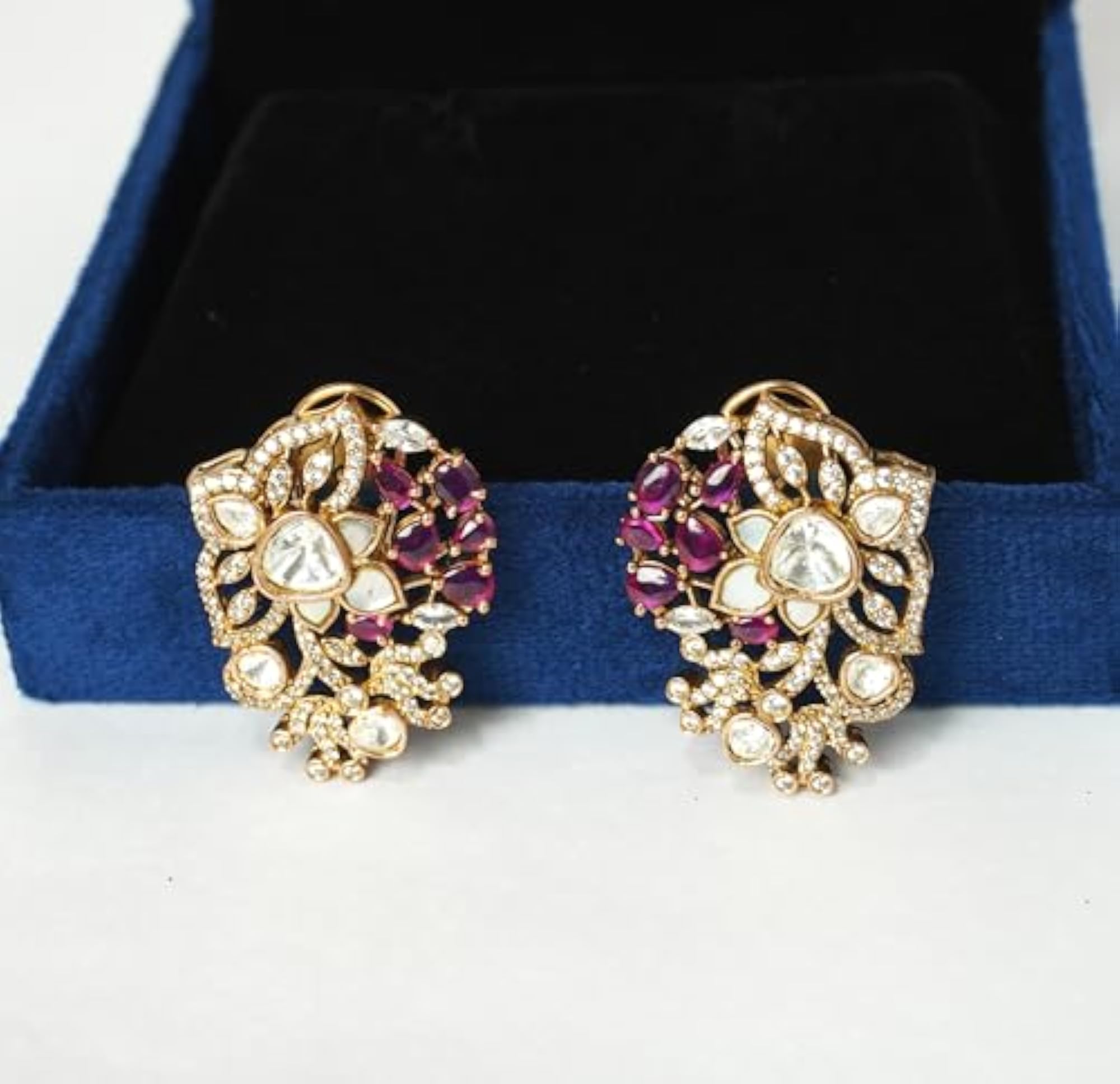 Traditional Ruby & Polki Gold-Plated Choker Necklace Set with Earrings